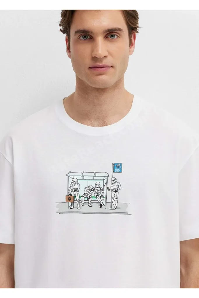 M0613350 Star Wars Baskılı Beyaz Tişört Erkek T-Shirt BEYAZ