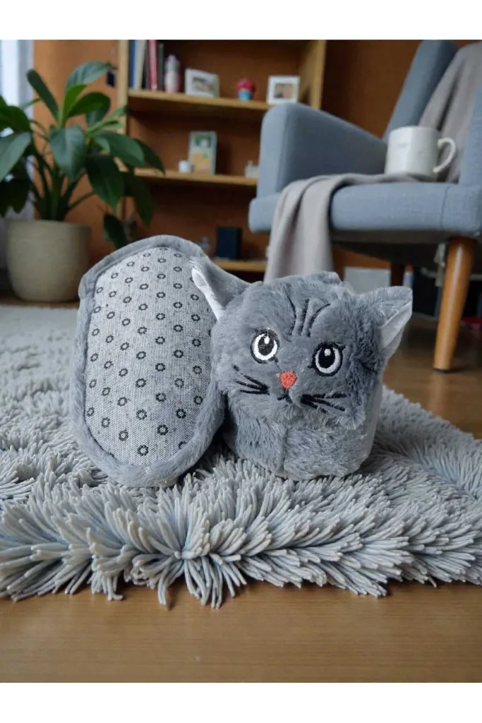 Kedi Panduf Ev Botu Çocuk Tuylu Peluş Yumuşak Kaymaz Tabanlı Hayvan Figürlü
