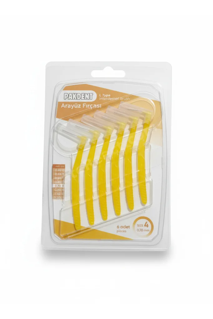 Arayüz Fırçası Diş Arası Arayüz fırçası L Tipi Diş Ara Fırçası 6 adet Sarı 0,70 mm
