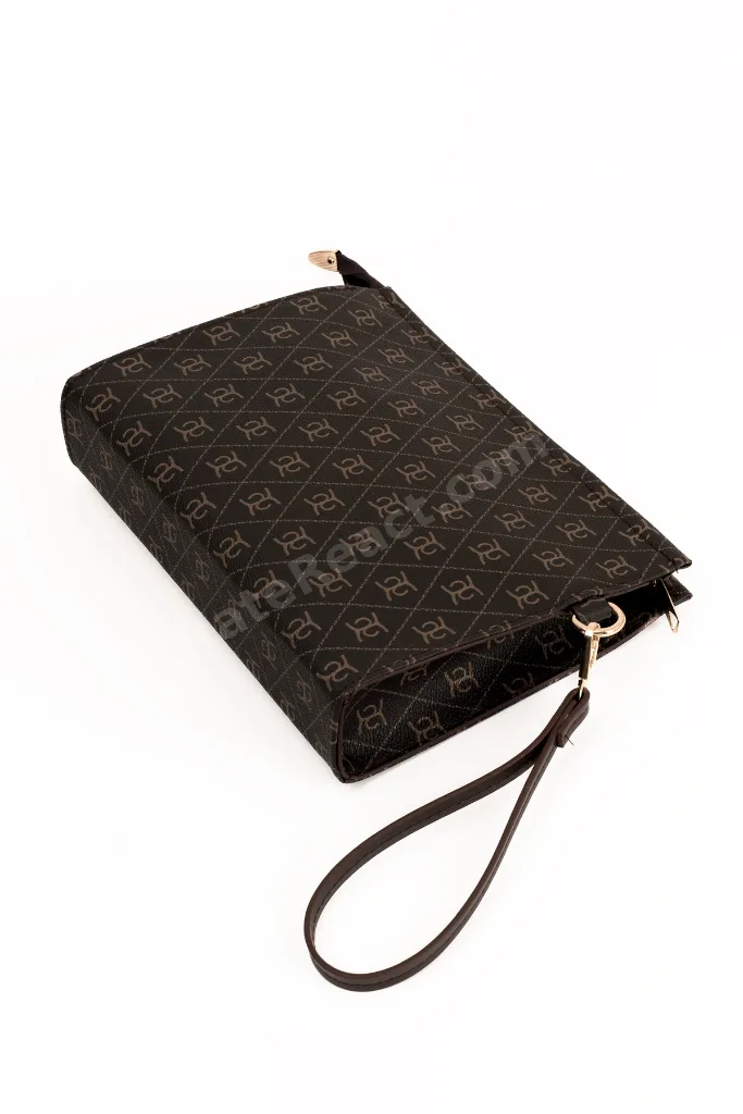 Kadın Portföy El Çantası Bilek Askılı Şık Portföy Clutch Çanta Kahverengi
