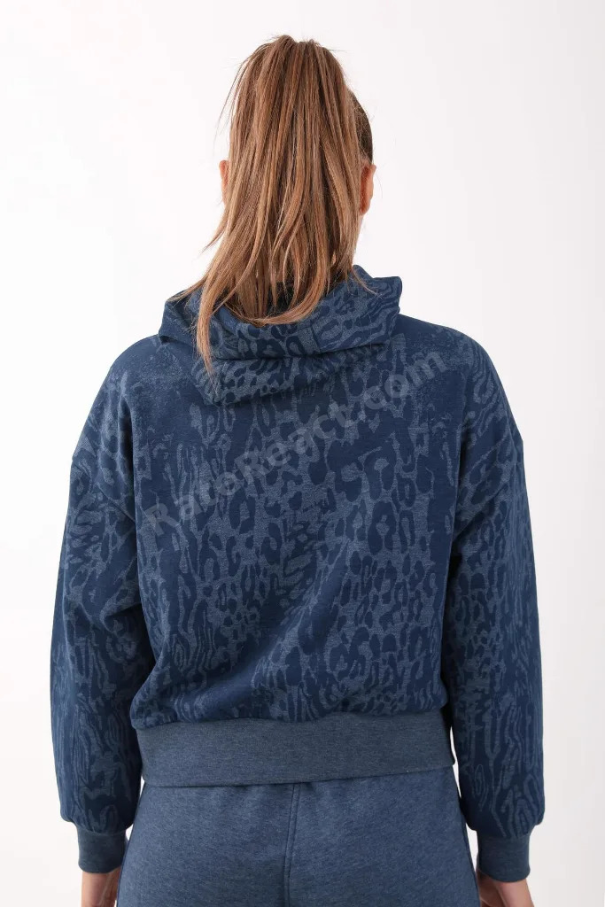 Oversize Kadın Kapüşonlu Navymelanj Sweatshirt