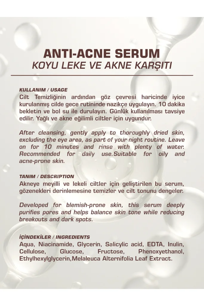 Koyu Leke Ve Sivilce Karşıtı Gözenek Sıkılaştırıcı Niacinamide Cilt Bakım Serumu 30 ml
