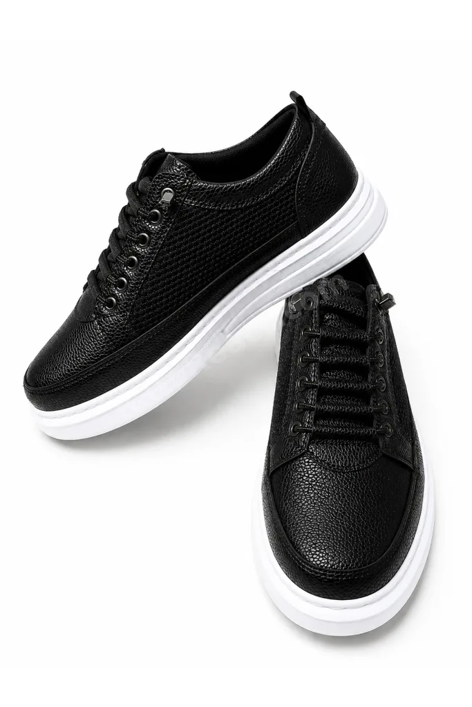Siyah Fileli Sneaker Lastikli Günlük Spor Ayakkabı