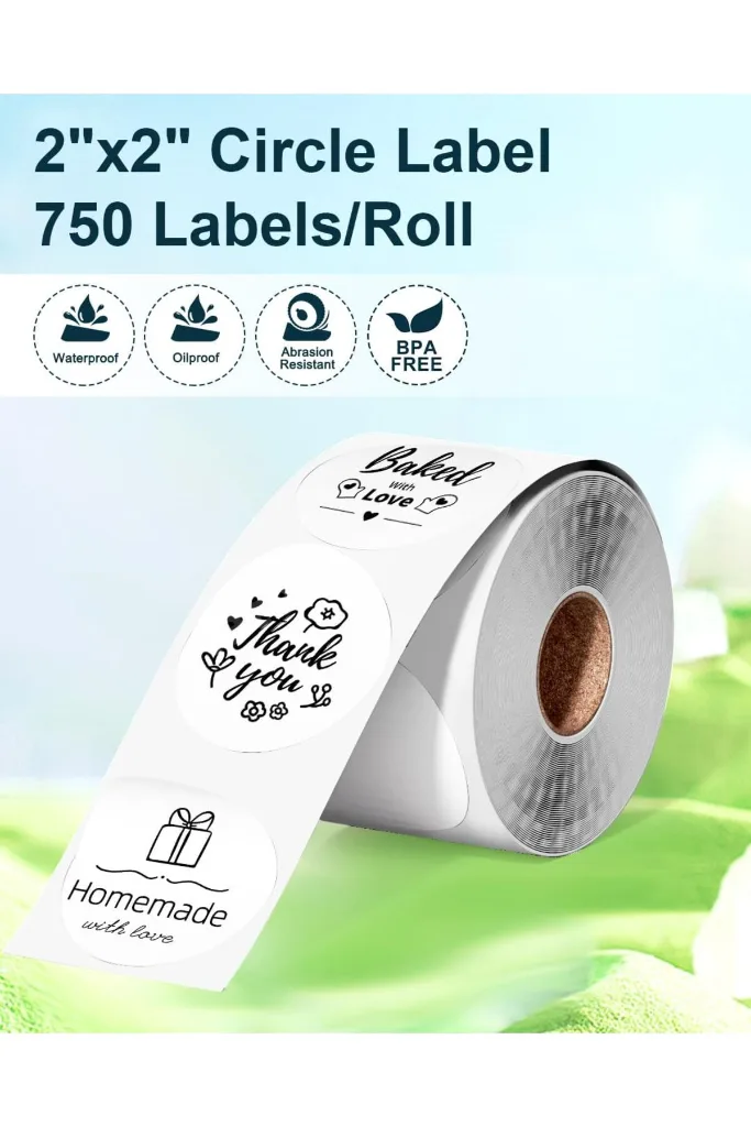 50,8x50,8mm/750adet Termal Etiket 2x2inç Yuvarlak Beyaz, PM-241-BT, D520-BT için, SLR-2*2-750