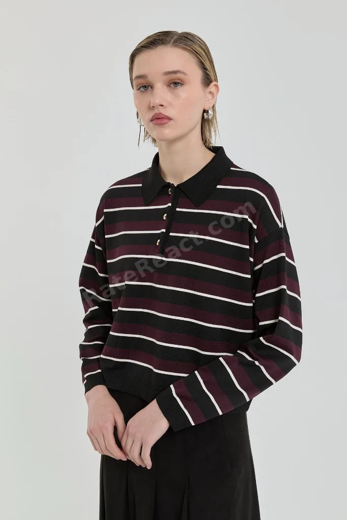 Polo Yaka Crop Kazak - Siyah