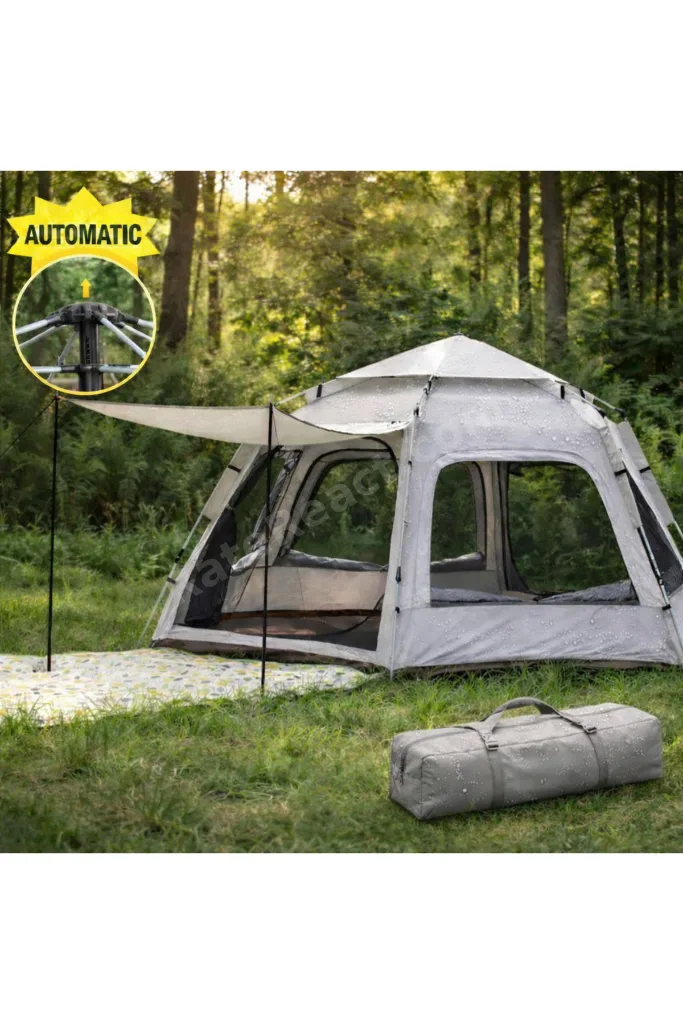 5-6 Kişilik Lüks Kamp Çadırı Seti 280x240x155 cm Mat Yastık Solar Lamba