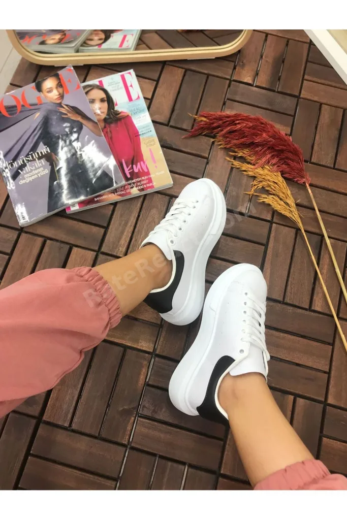 Beyaz Siyah Yüksek Taban Sneakers