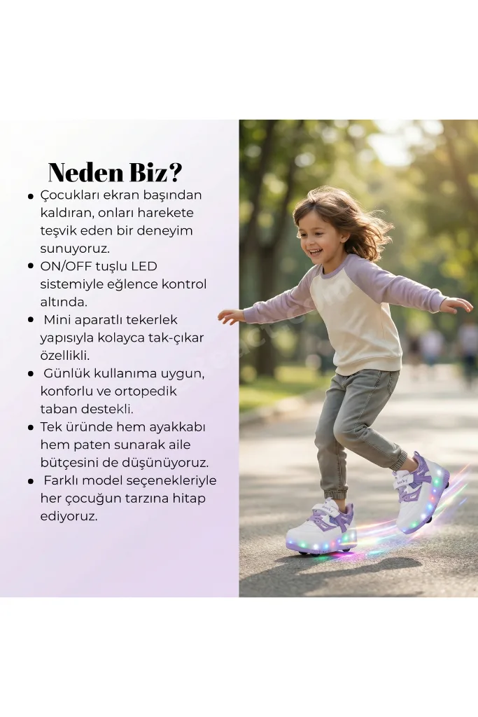 Mor LED Işıklı Patenli Çocuk Ayakkabısı – Tekerlekli Ortopedik Taban Spor Sneaker