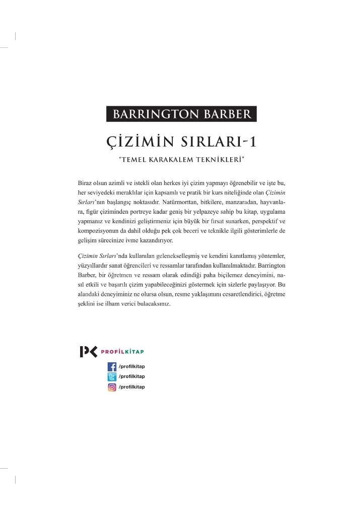 Çizimin Sırları 1 - Barrington Barber | Karakalem, Çizim Teknikleri ve Resim Eğitimi Kitabı 208 sayfa