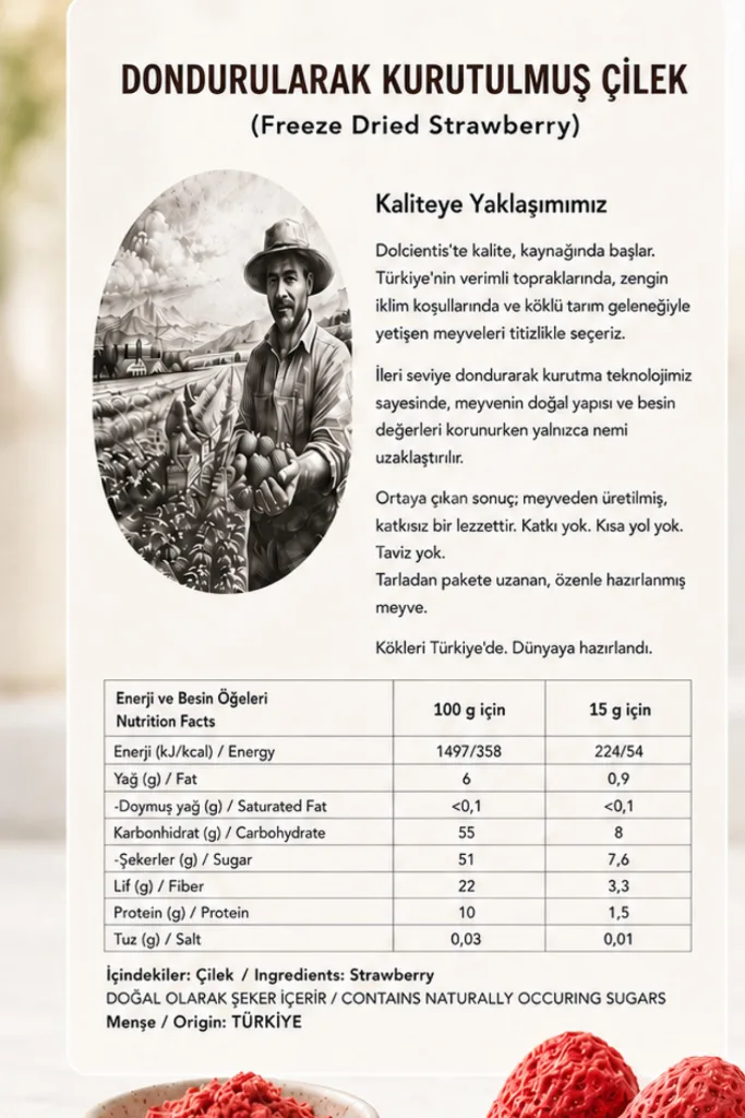 Freeze Dried Çilek 15 g Dondurularak Kurutulmuş Çıtır Çilek Cipsi Şeker İlavesiz