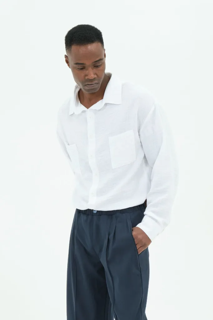 2XS-10XL %100 Pamuk Cepli Müslin Erkek Beyaz Gömlek