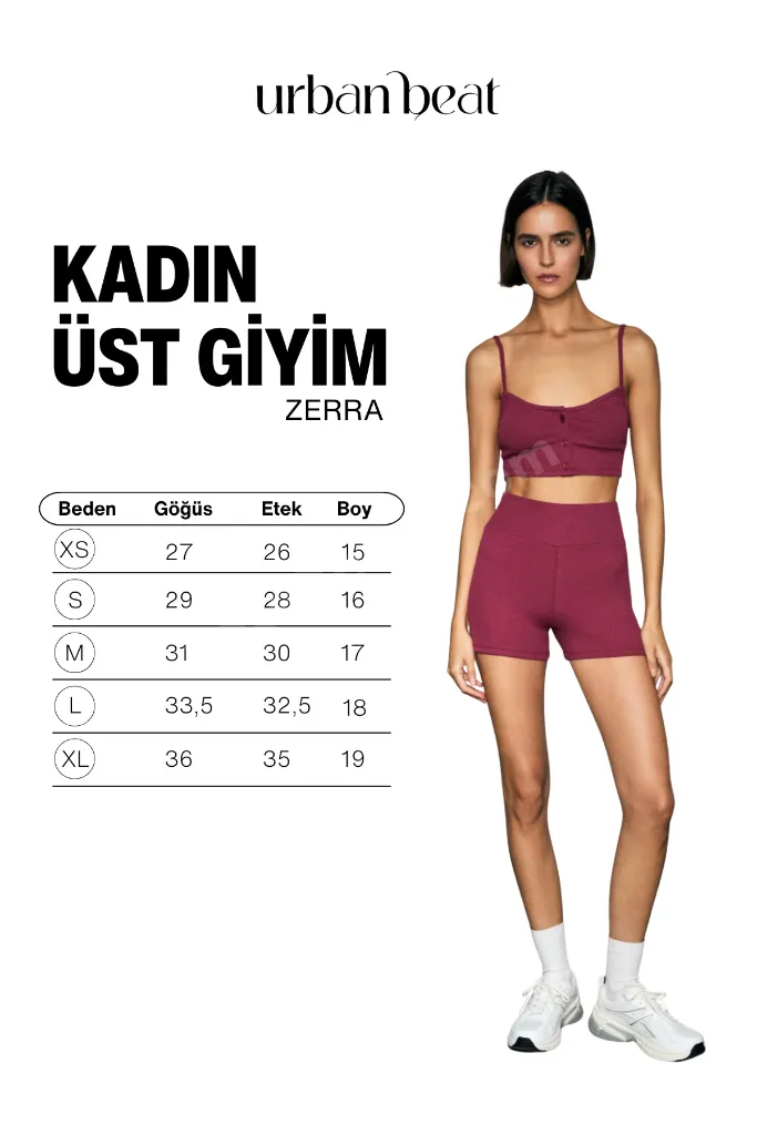 ZERRA Kadın Yumuşak Ve Esnek Kumaşlı Baskı Detaylı Askılı Düğmeli Bordo Spor Sütyeni