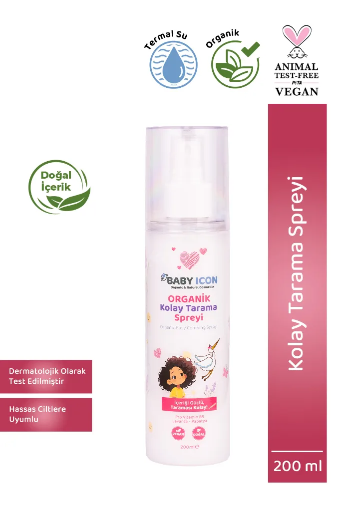 %100 Organik Vegan Kolay Saç Tarama Spreyi Çocuklar İçin Nemlendirici Lavanta Papatya Özlü 200ML