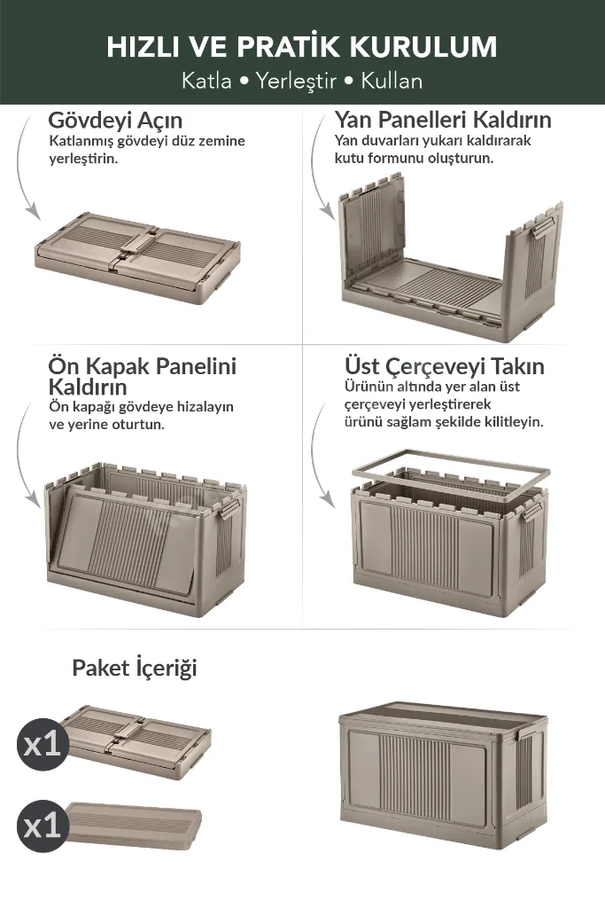 Lavine (LARGE) Katlanır Kamp Depolama Sandığı L Size 55lt Portatif Kasa Saklama Kabı Organizer