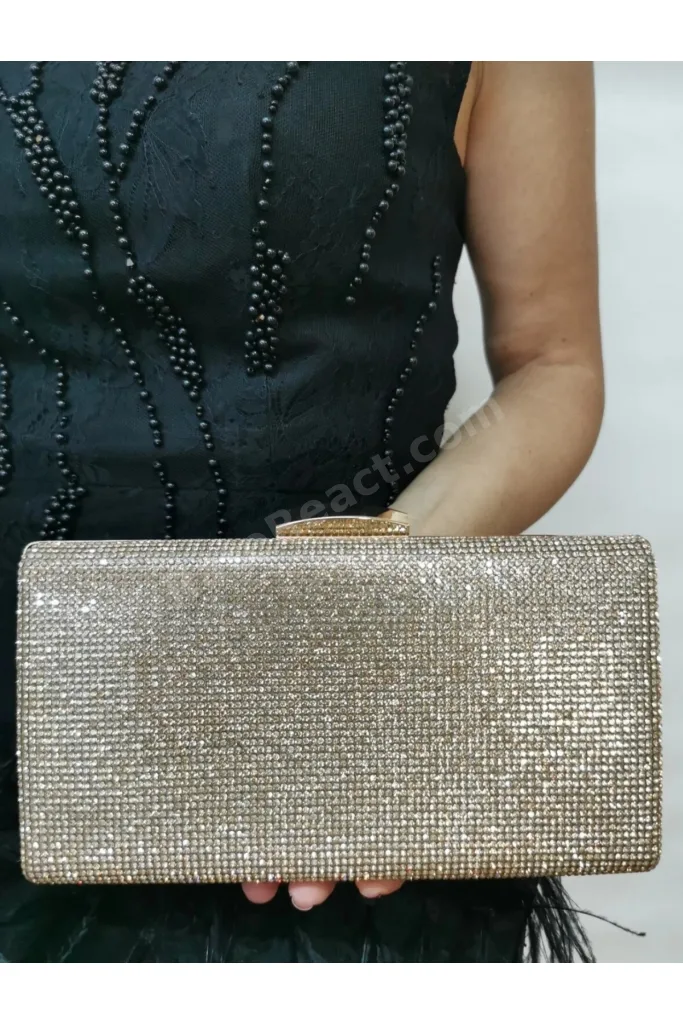 Çantamoiss Gold taşlı Zincirli Düğün Kadın Çantası