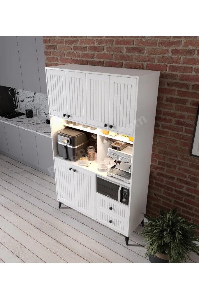 Nebula Kahve Köşesi Mebran Kapaklı Led Aydınlatmalı Tamamı Mdf Beyaz