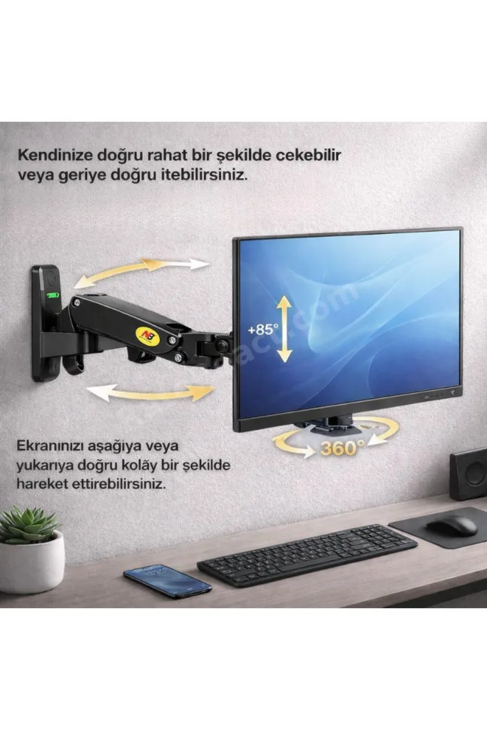 North Bayou Nb F120 Duvar Monitör TV Askı Aparatı Tutucu Kolu Su Terazili 17-27 inç Hareketli