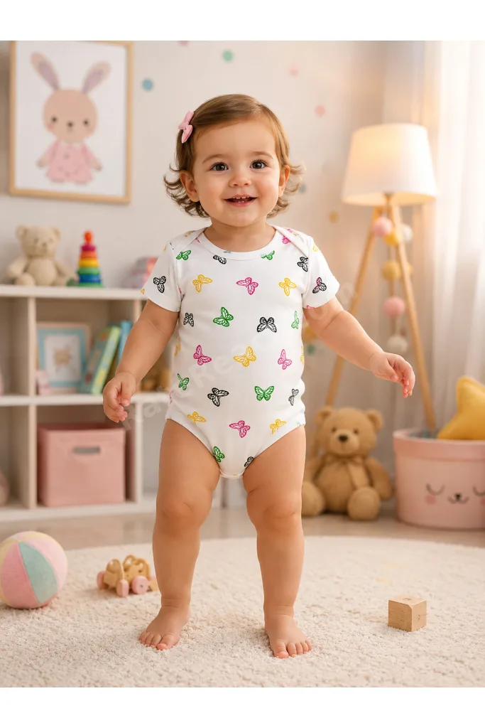 Kısa Kollu %100 Pamuk Çıtçıtlı Body renkli desenli unisex erkek kız body 1-3 yaş