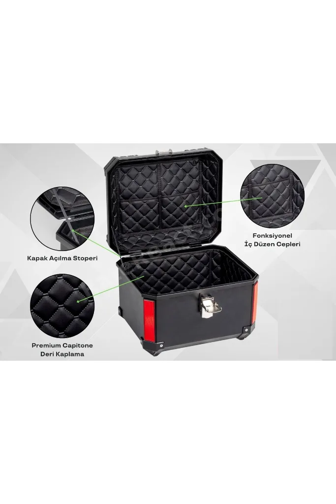 Rexx Topcase Premium 60 Litre ABS Motosiklet Çantası kırılmaz karbon siyah renk