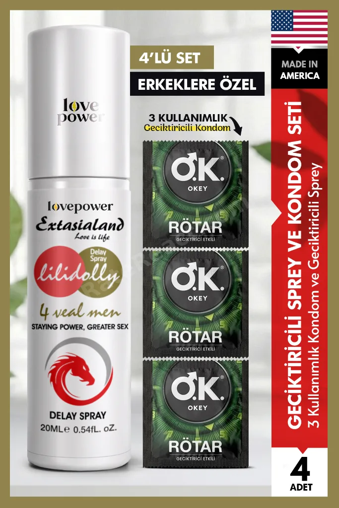 3 Kullanımlık Kondom ve Premium Series Extasialand Mini Geciktiricili Sprey Amerikan Formül