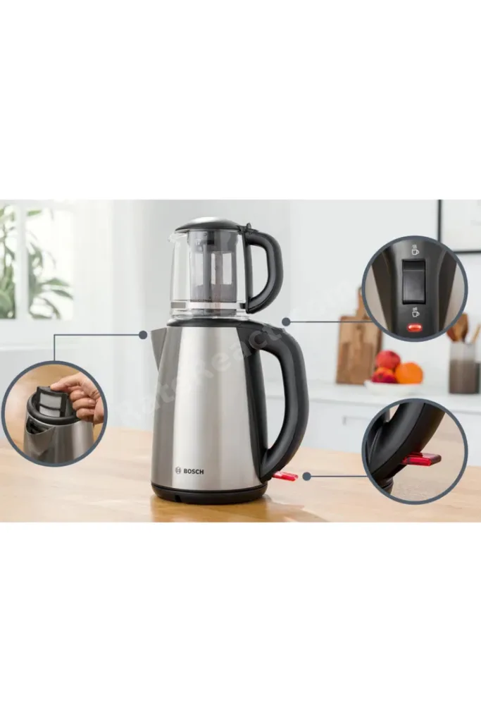 TTA5603 Paslanmaz Çelik Çay Makinesi Cam Demlikli Tea Maker