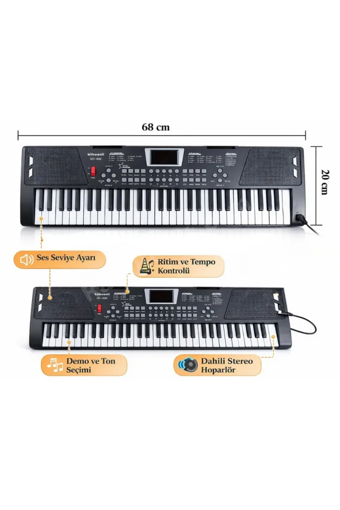 Işıklı 61 Tuşlu Çocuk Piyanosu Mikrofonlu 5 Oktav Org Dijital Keyboard Demo