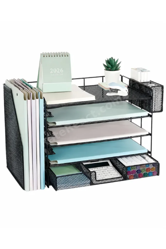 Siyah Metal Mesh 4 Katlı Masaüstü Organizer Dosyalık Çekmeceli Kalemlikli 34.5x22x30 cm 9209