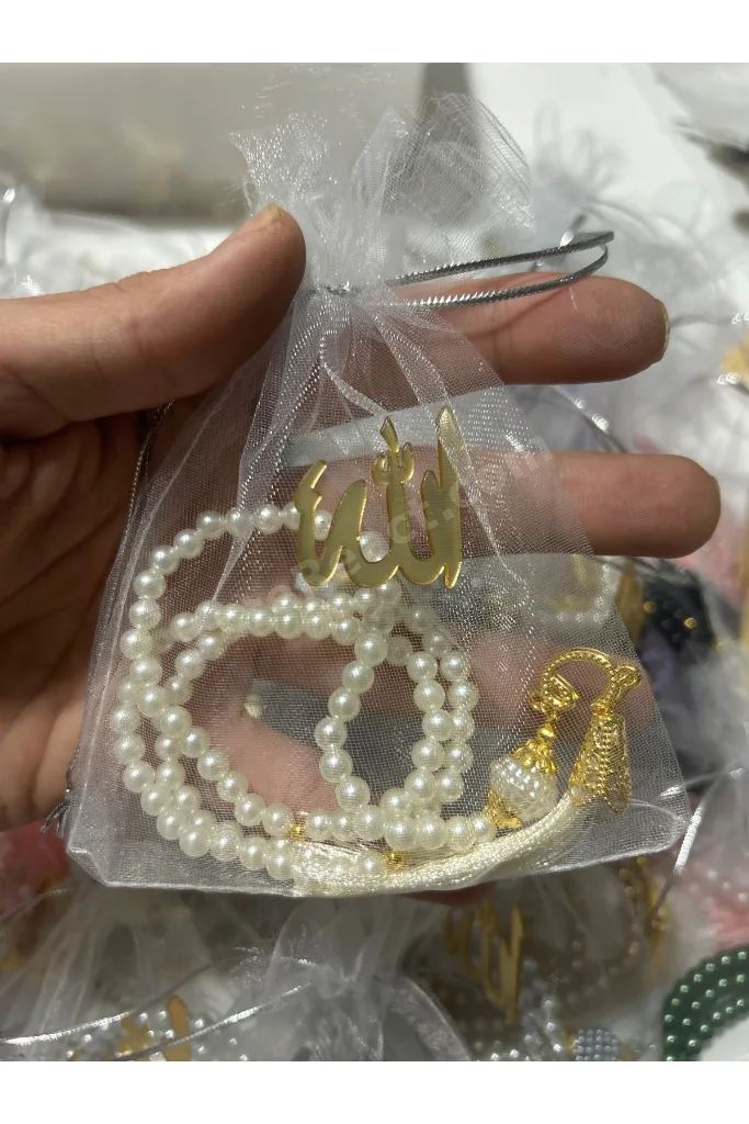 10 adet Tül kese içerisinde Allah lafızlı inci Tesbih