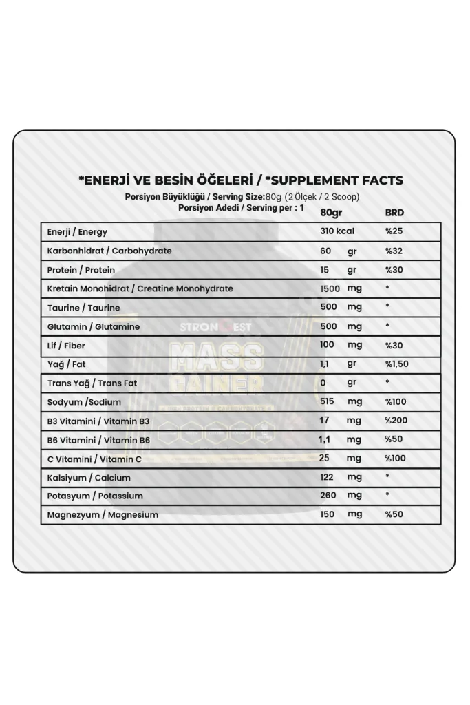 Mass Gainer Çikolata Aroma 4000gr 50 Servis Yüksek Protein Değerli, Kreatin Ve Amino Asit Takviyeli