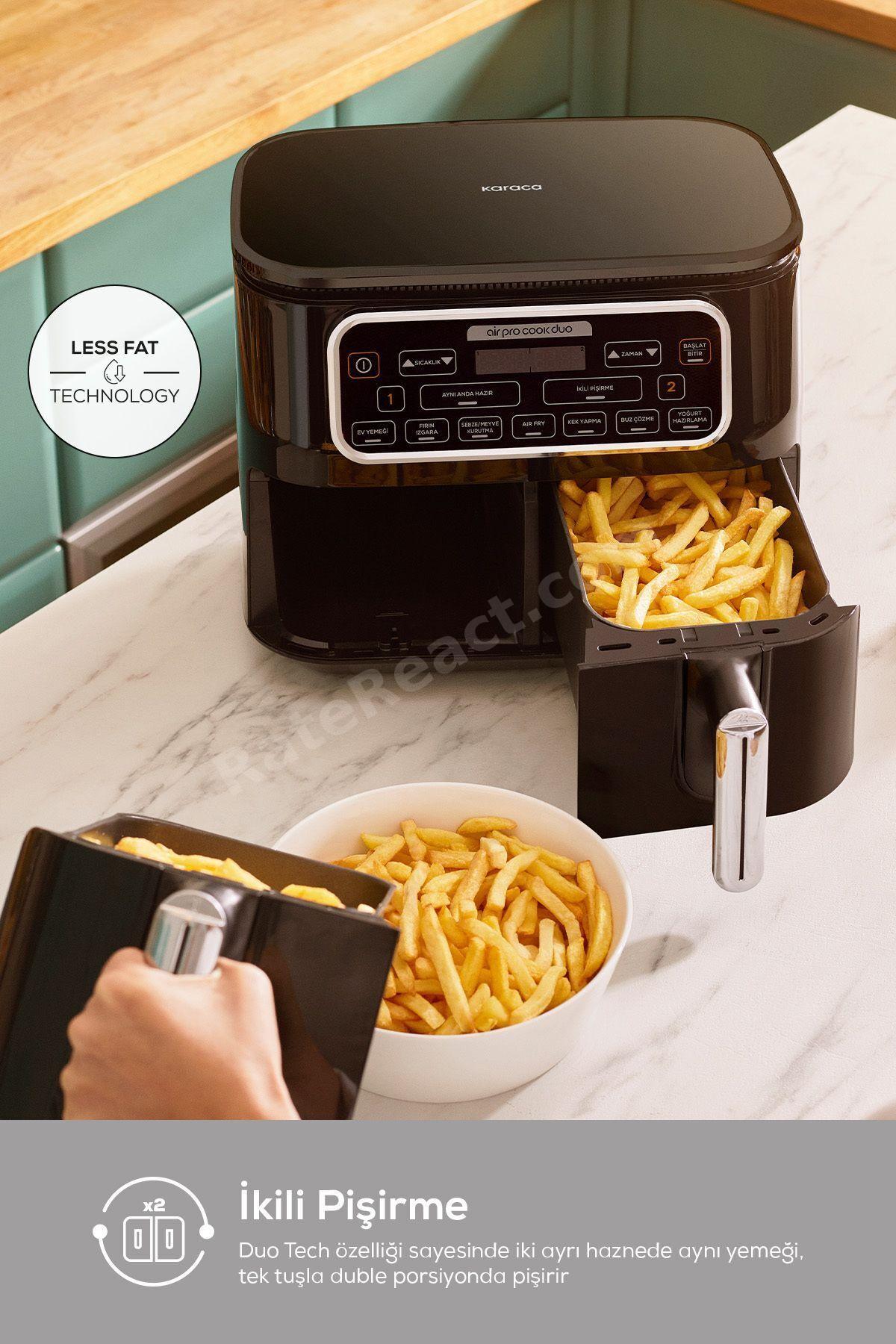 Air Pro Cook Duo Ev Yemeği XXXL 4+4 Litre Airfryer Black Chrome 8 Kişilik