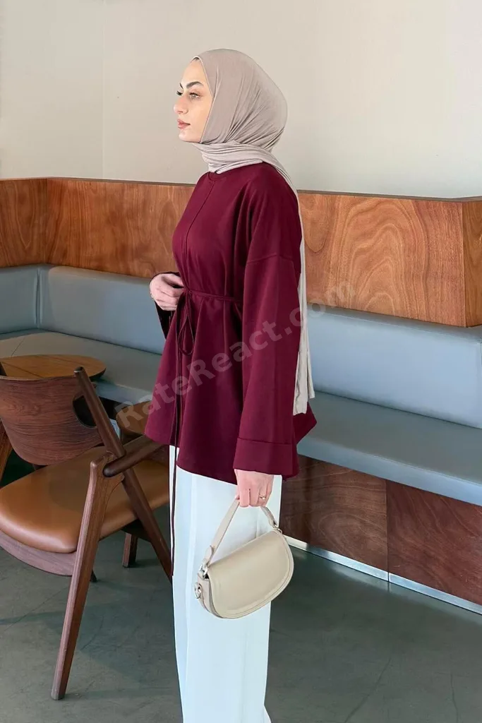 Yırtmaç Detaylı Sweat Bordo