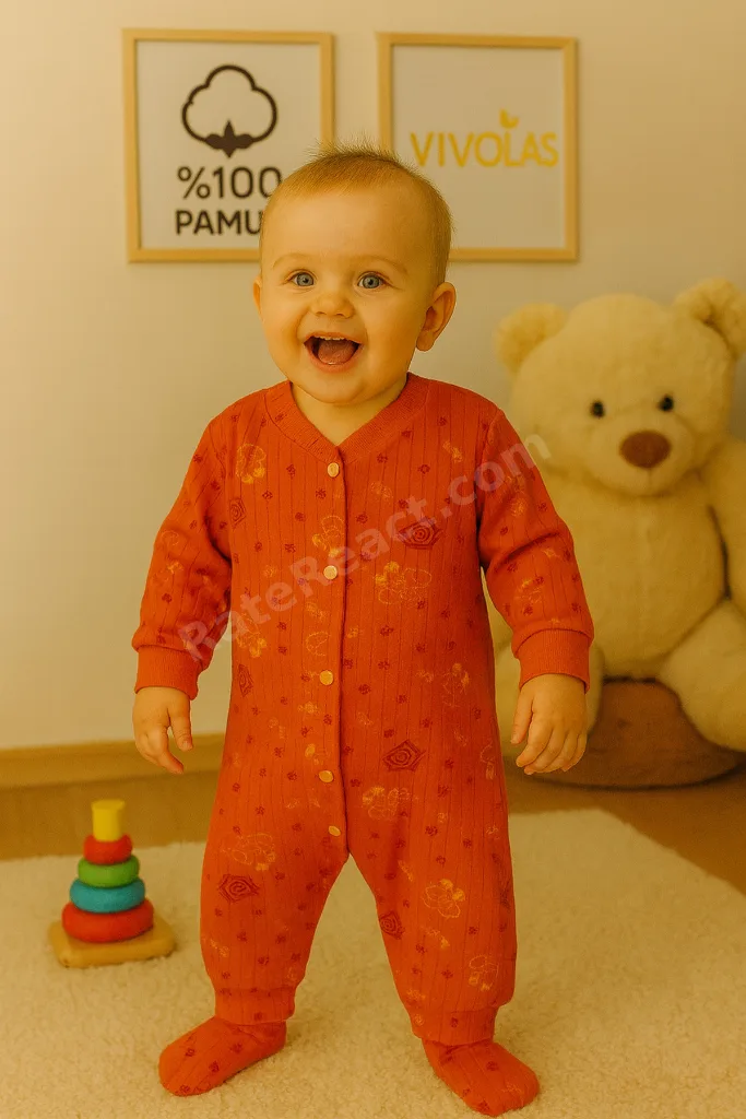 %100 Organik Pamuk Bebek Tulum 2’li Set Gri & Kiremit Uzun Kollu