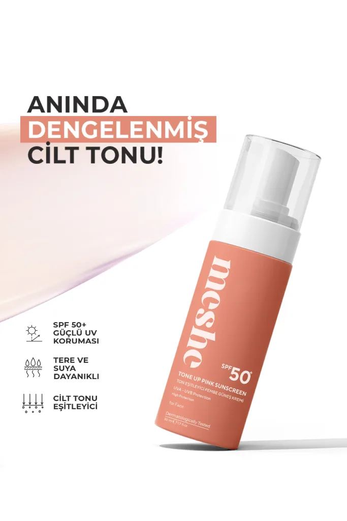 Leke Karşıtı Ton Eşitleyici Spf 50 Pembe Renkli Güneş Kremi Glutatyon, Hyaluronik Asit Etkili 60 ml