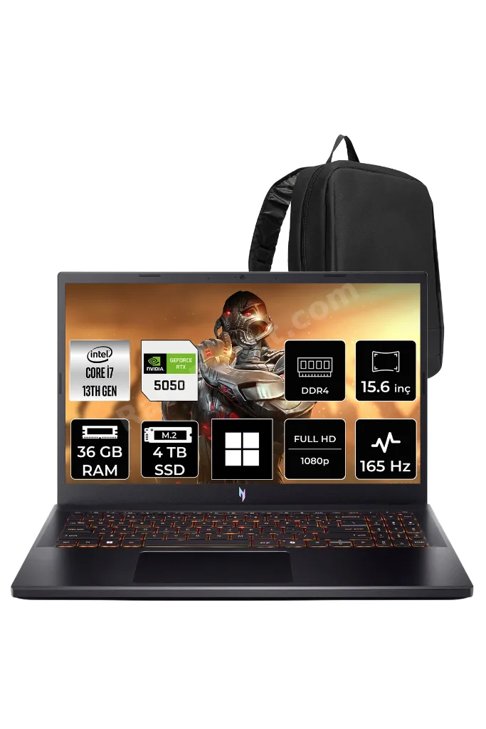 Nitro V15 ANV15-52 i7 13620H RTX 5050 8GB 75W 36GB RAM 4TB SSD 15.6" FHD (1920x1080) 165Hz Win11 Pro NHQZ7EY005P341 Gaming Laptop + PER4 Çanta