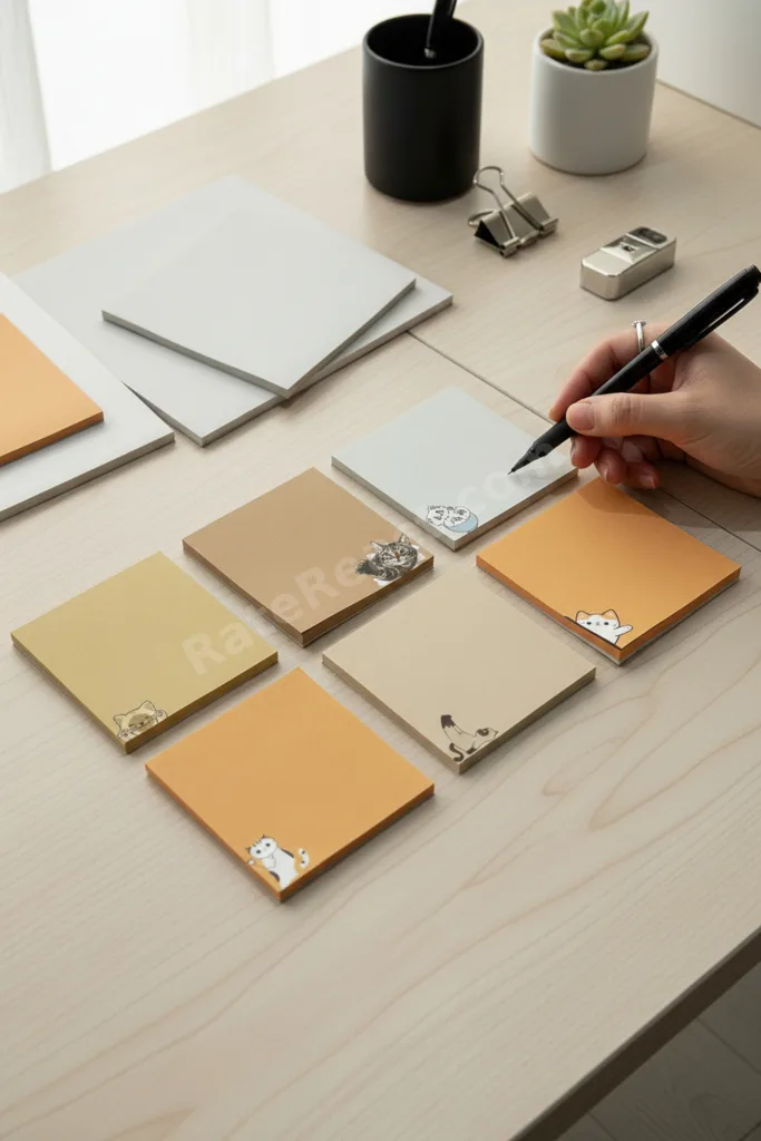 6'lı Kedi Desenli Memopad Seti, (10x10) 110 gr Kalın Kağıt Notepad, Bloknot, Not Defteri,
