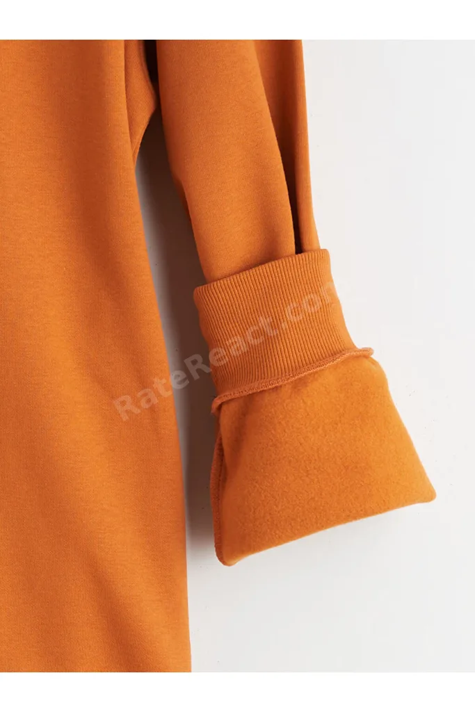 Turuncu Bisiklet Yaka Baskılı Erkek Kalın Sweatshirt