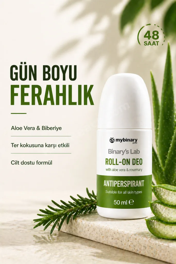 %100 Doğal Roll-on Aloe Vera, Bitkisel, Vegan Ter Kokusu Önleyici Alkol ve Alüminyum İçermeyen 50 ml