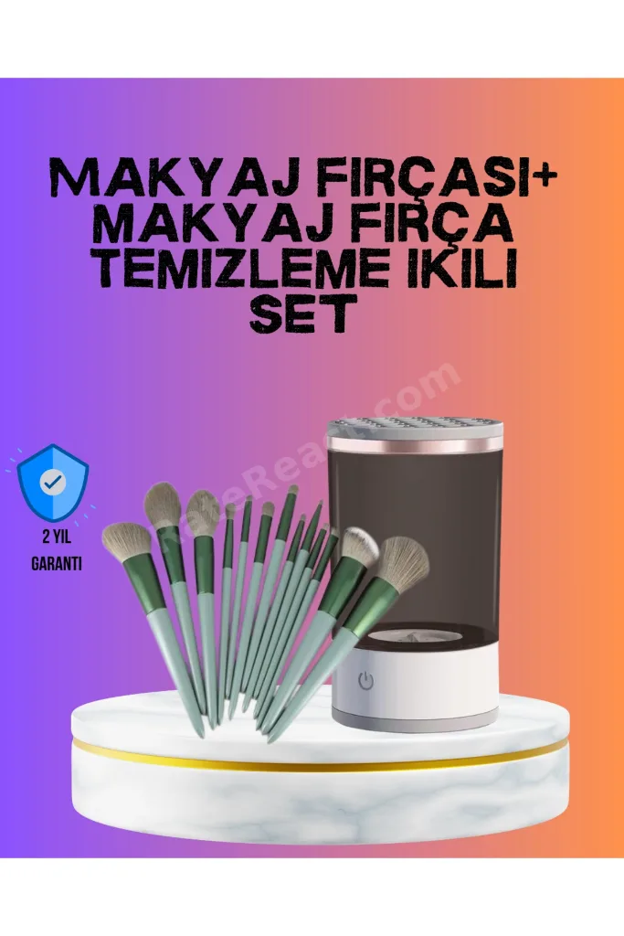USB Şarjlı Makyaj Fırçası Temizleyici + Profesyonel Fırça Seti