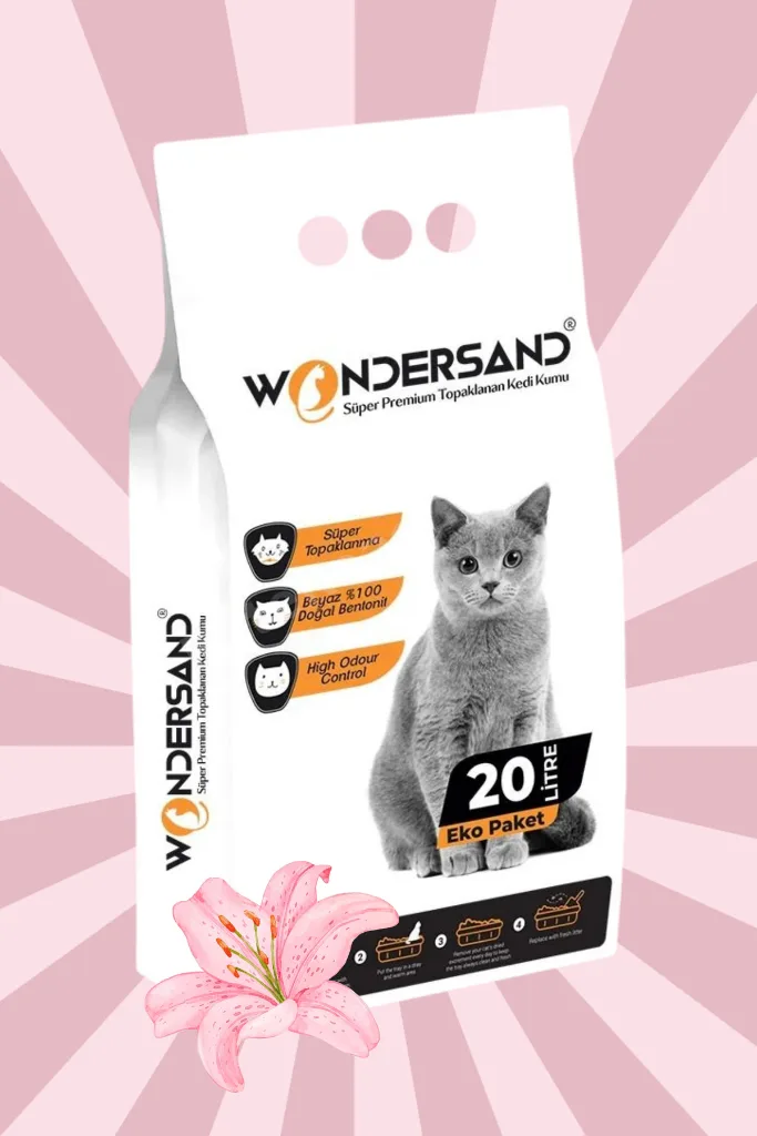 20 Litre %100 Beyaz Bentonit Ince Tane Çiçek Kokulu Topaklanan Premium Kedi Kumu