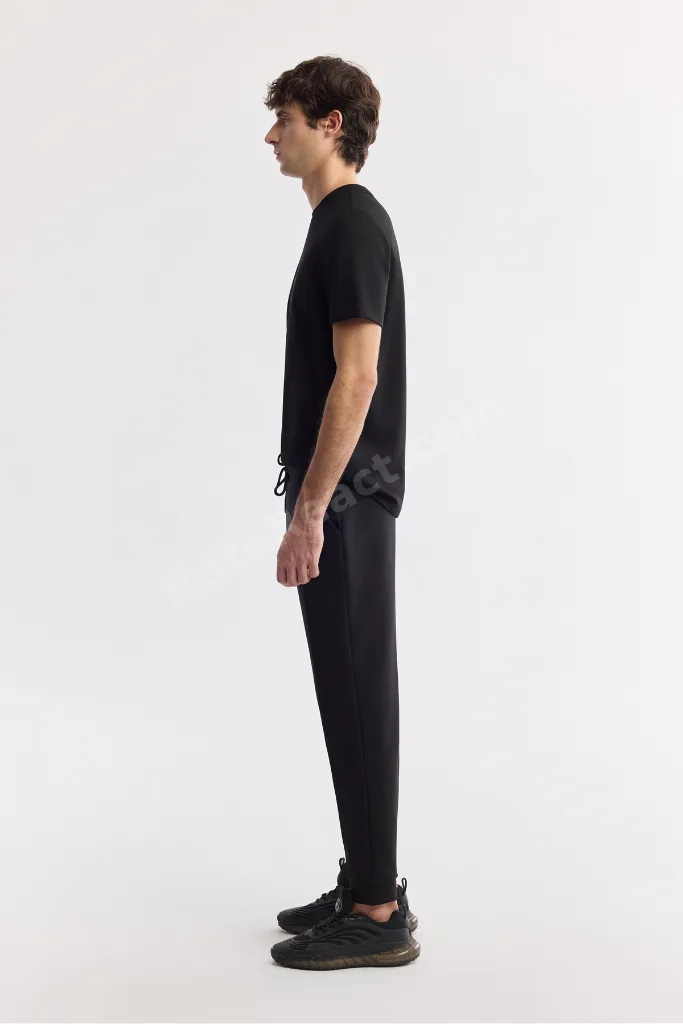 Erkek Siyah Beli Lastikli Bağcıklı Bi-Stretch Regular Fit Eşofman Altı A51Y3400
