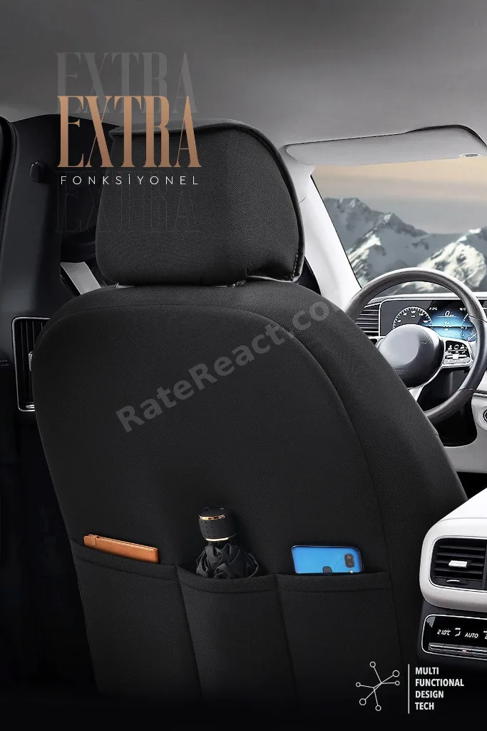 Advanced Design Özel Tasarım Premium Deri-keten Ekstra Destekli Universal Oto Koltuk Kılıfı Tam Set