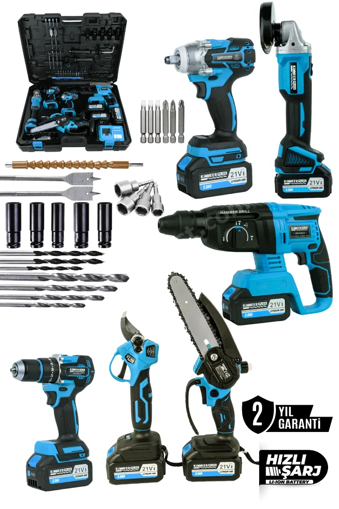 Kimmeer Plus 21V 6’li Akülü Set (Hilti Taşlama Somun Sıkma Vidalama Budama Mini Testere)