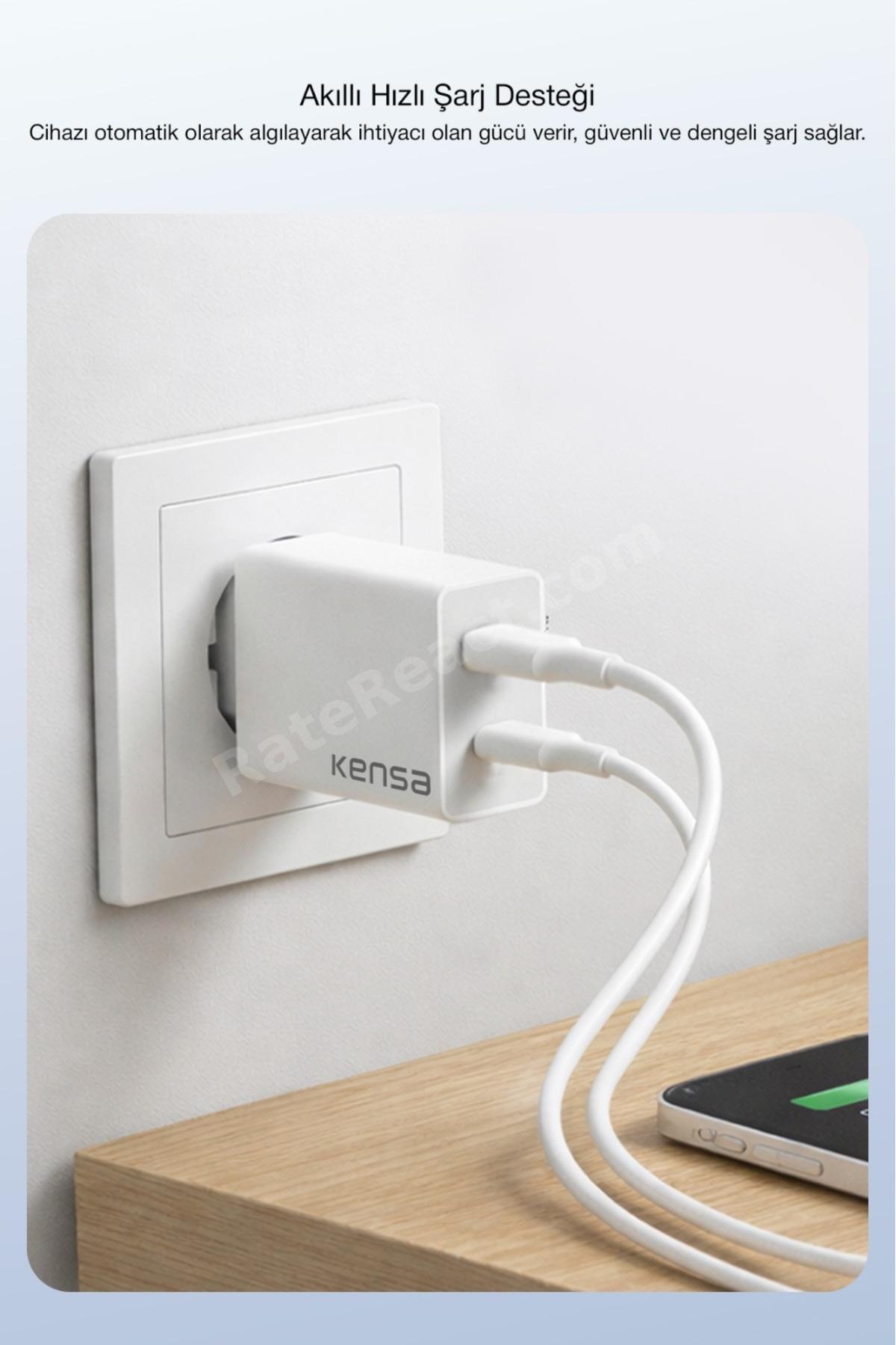 50W PD Çift Çıkışlı Hızlı Şarj Başlığı – USB-C + USB-A, Akıllı Güvenlik Çipli
