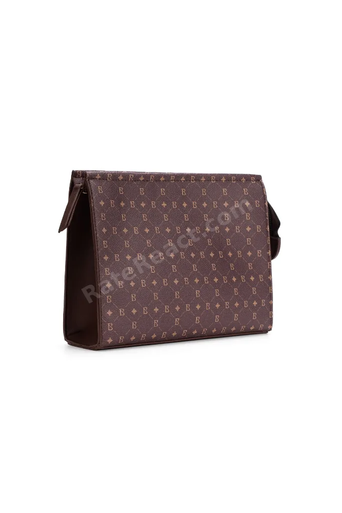 Kadın Kahve Monogram Portföy Clutch Çanta