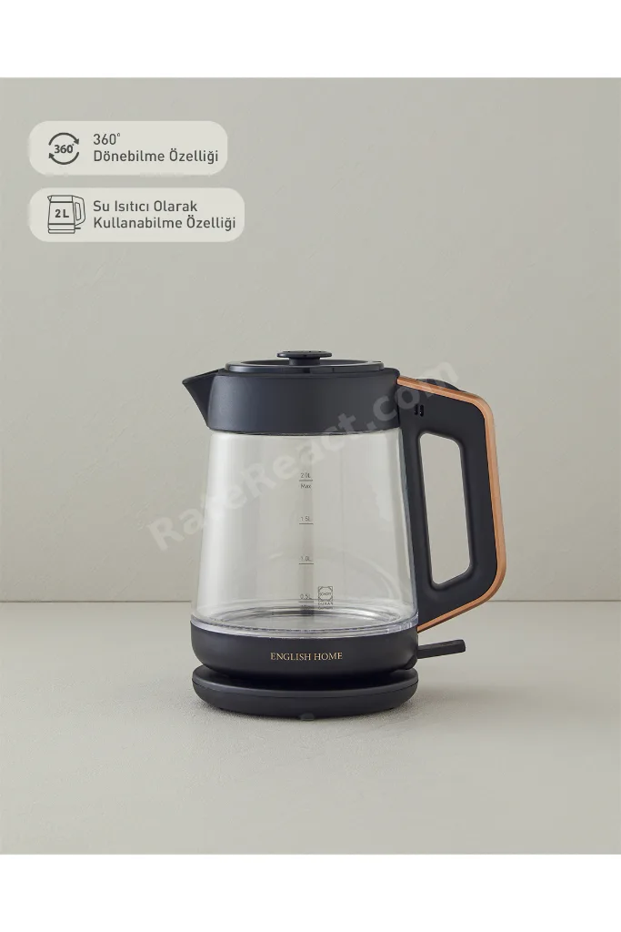 CMK 6001 Cam Çay Makinesi ve Kettle Siyah-Bakır