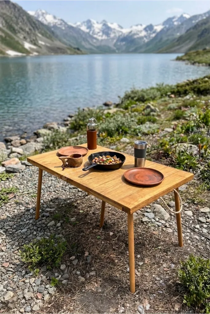 Portatif Katlanabilir Ahşap Kamp Masası 50x100 cm El Yapımı Piknik Masası Taşınabilir Masa Outdoor Balkon Bahçe Kamp Ekipmanı