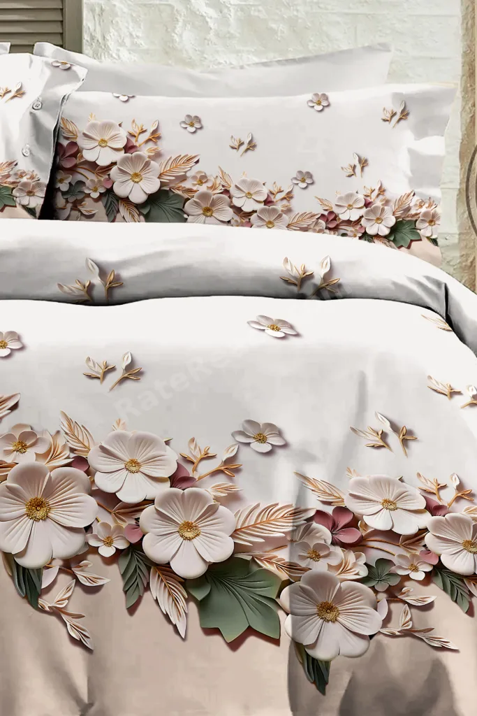 %100 PAMUK Percale Çeyizlik Luxury 5D Dijital Çift Kişilik Nevresim Takımı Mimoza