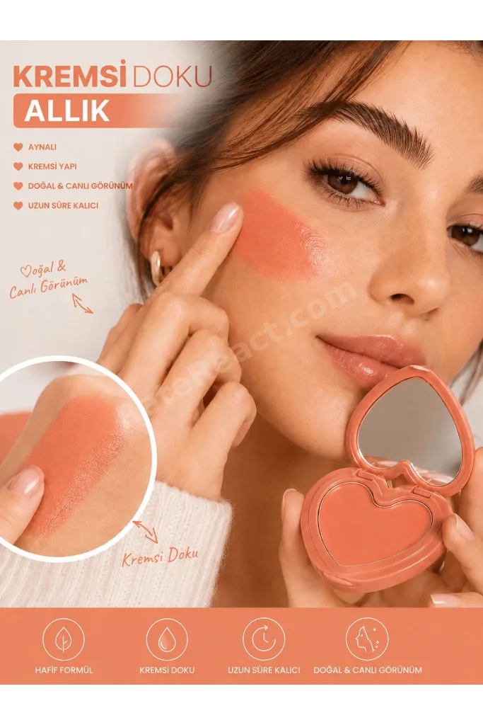 Kalpli Aynalı Krem Allık - Doğal Glow Etkili ve Uzun Süre Kalıcı Soft Pink Blush (ISLAK GÖRÜNÜM)