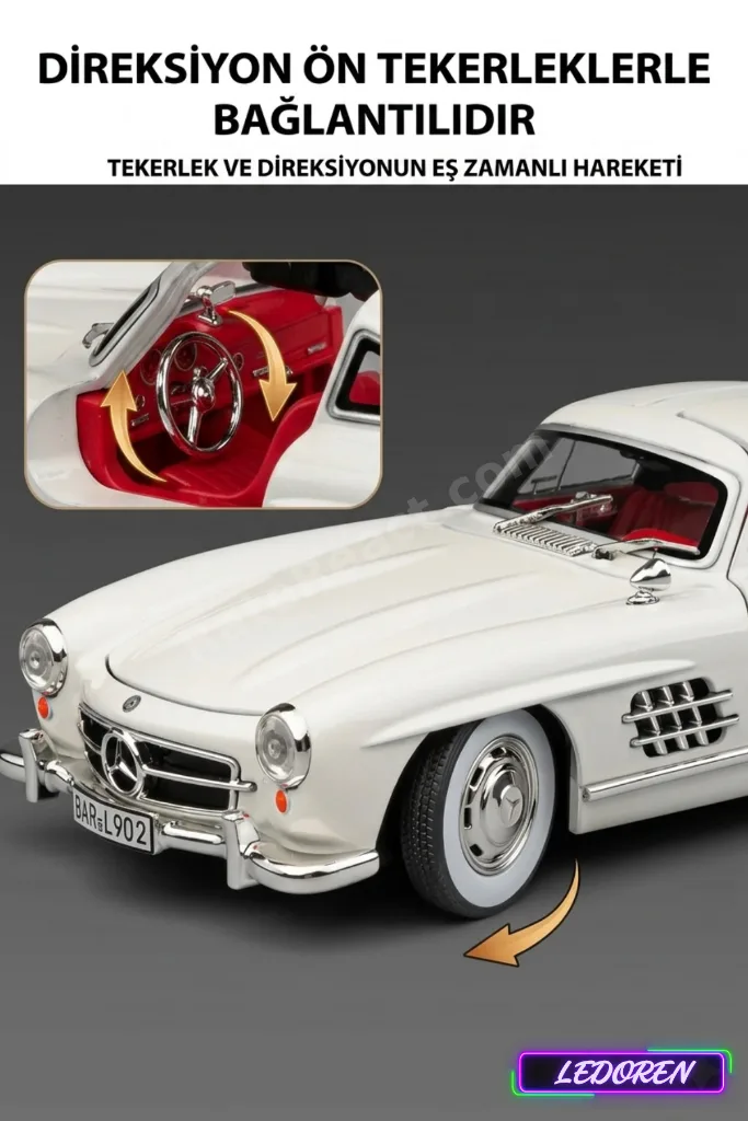Beyaz Renkli 1954 Mercedes-Benz 300SL 1/24 Diecast Model Araba Metal Klasik Araç