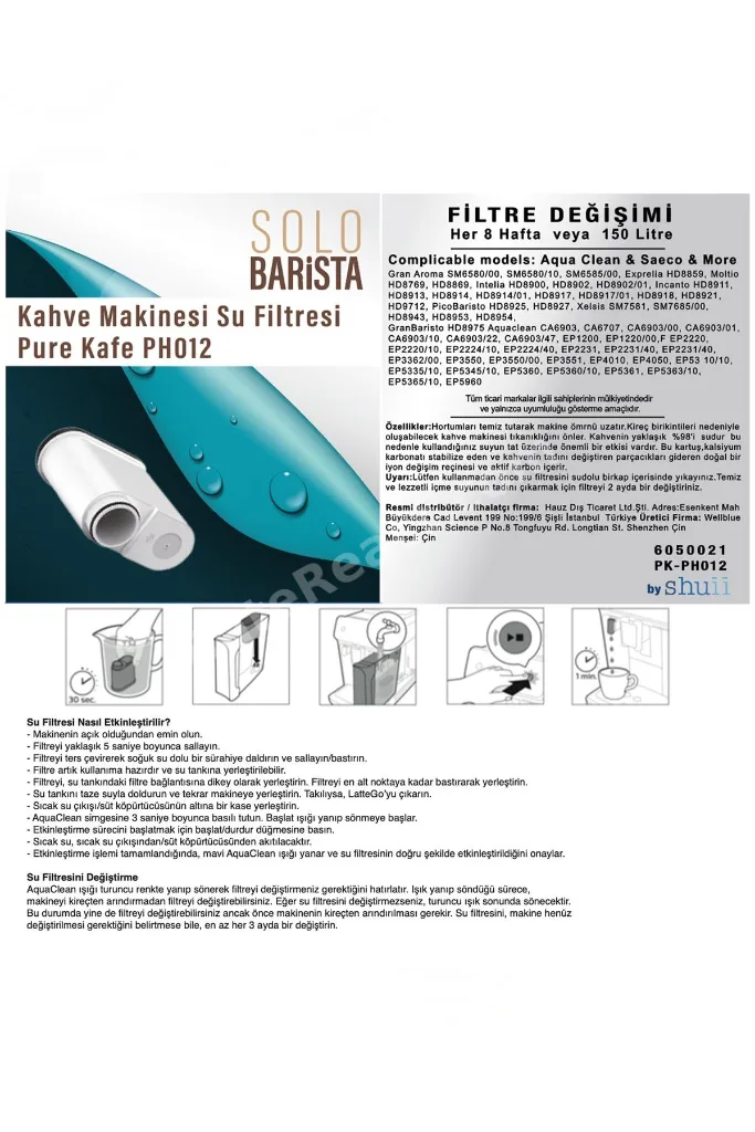 Philips Aquaclean Kahve Makinesi Kireç Önleyici Su Filtresi 2 Adet
